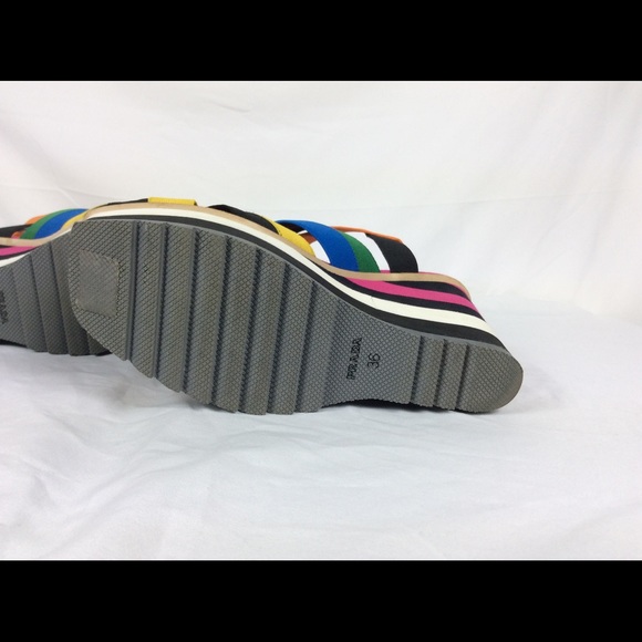Prada elastic Stripe wedge sandals color block 6 - Picture 8 of 8